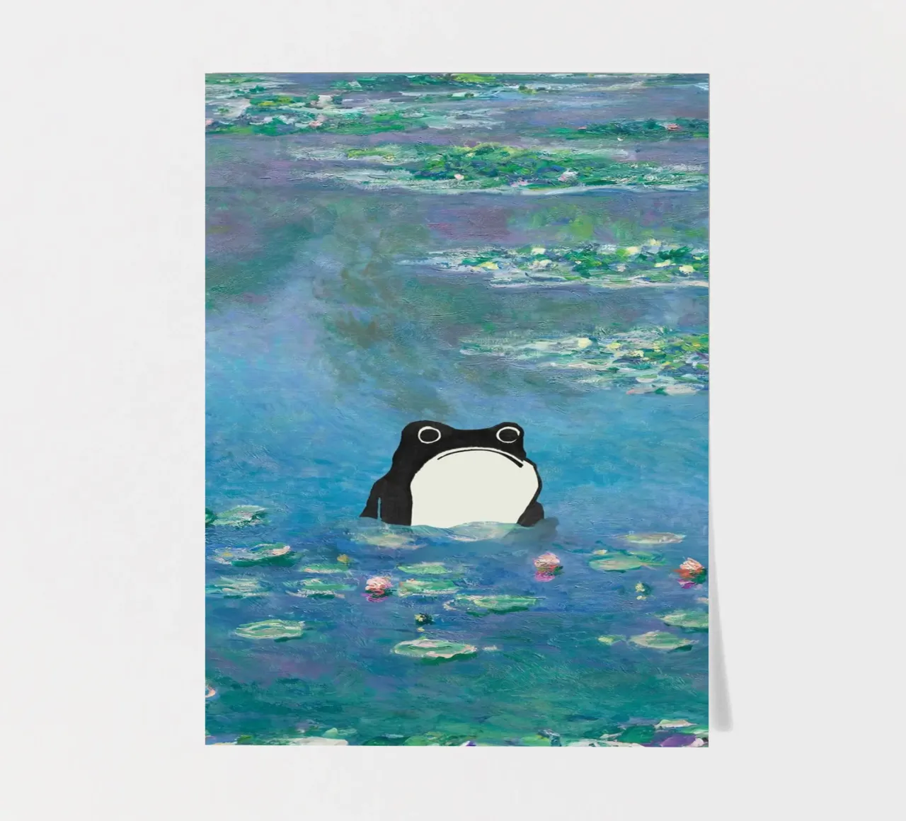 Rana non impressionata in un quadro di ninfee di Monet foglio adesivo da Peaches Art Prints