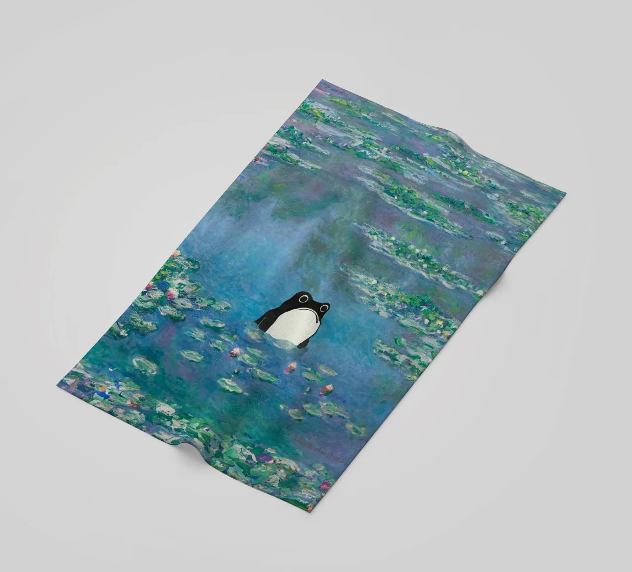 Rana non impressionata in un quadro di ninfee di Monet telo mare da Peaches Art Prints