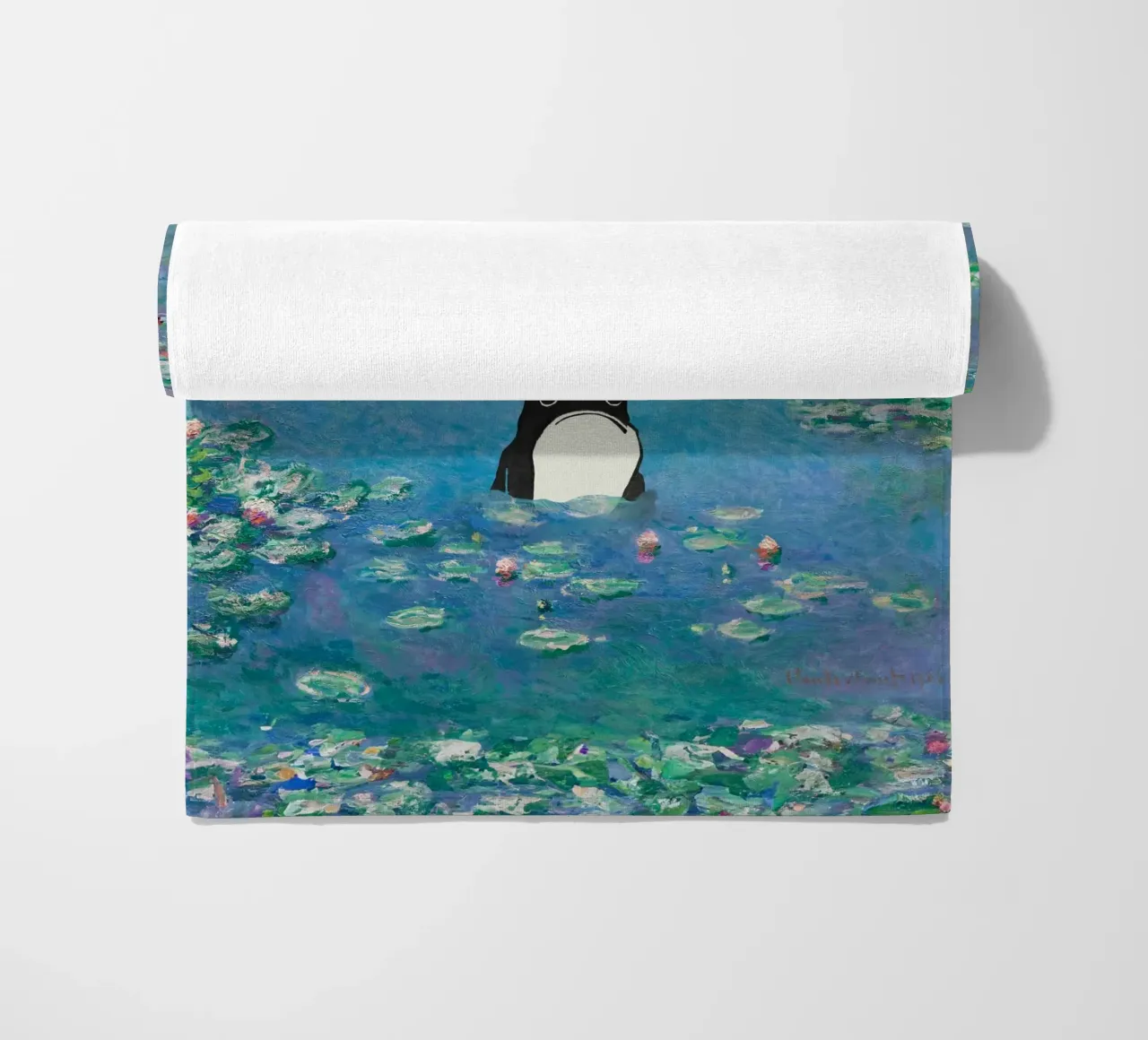 Rana non impressionata in un quadro di ninfee di Monet telo mare da Peaches Art Prints