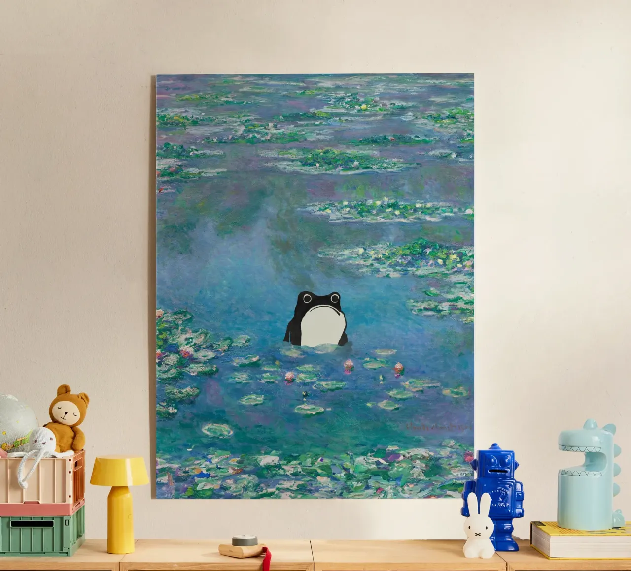 Rana non impressionata in un quadro di ninfee di Monet plexiglass da Peaches Art Prints