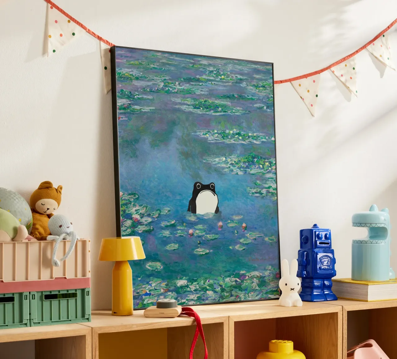 Rana non impressionata in un quadro di ninfee di Monet alluminio dibond da Peaches Art Prints