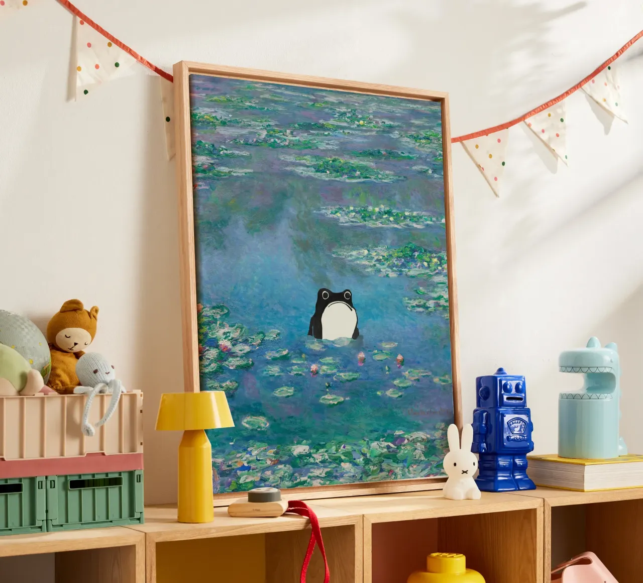 Rana non impressionata in un quadro di ninfee di Monet tela da Peaches Art Prints