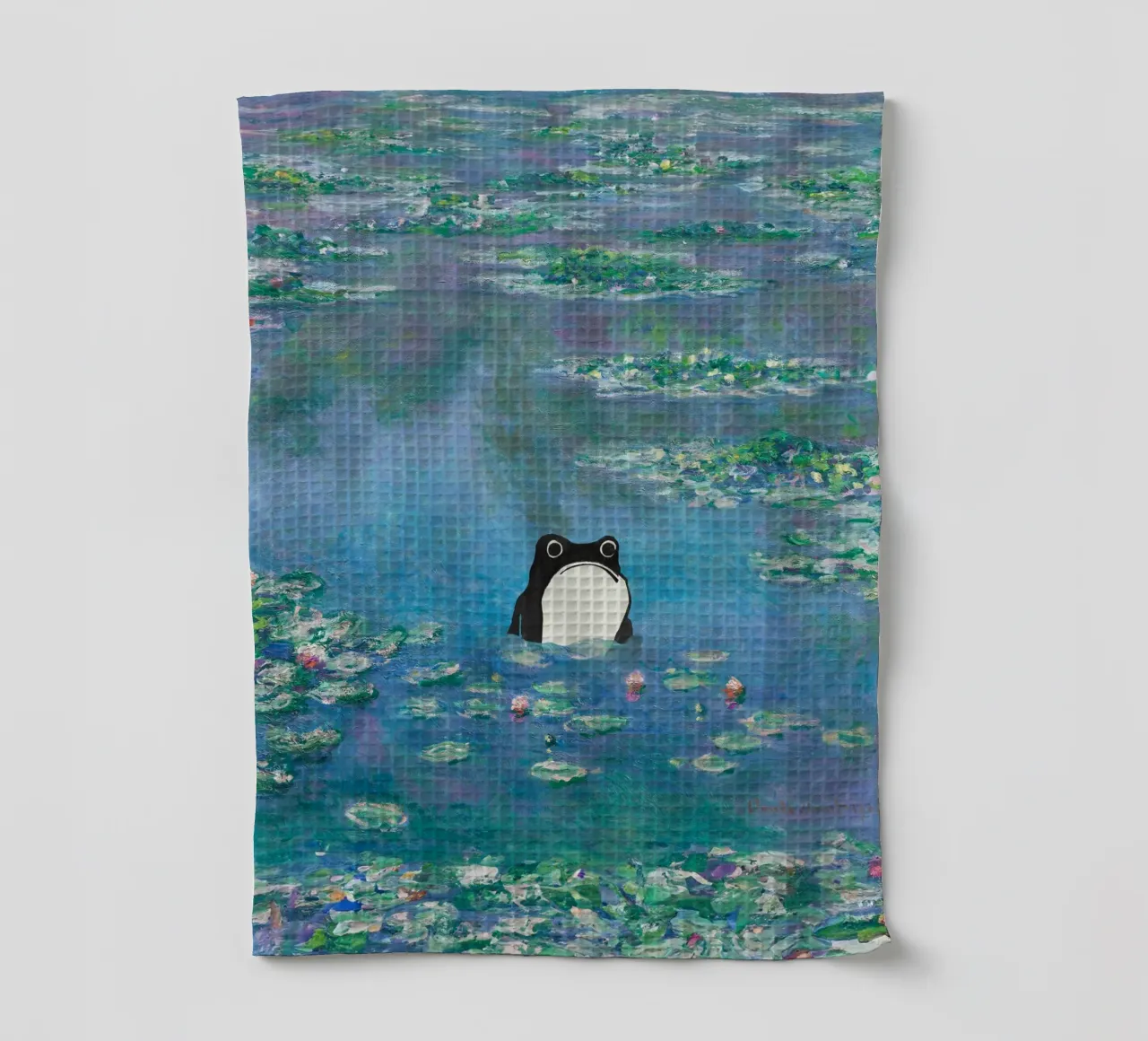 Rana non impressionata in un quadro di ninfee di Monet canovaccio da cucina da Peaches Art Prints