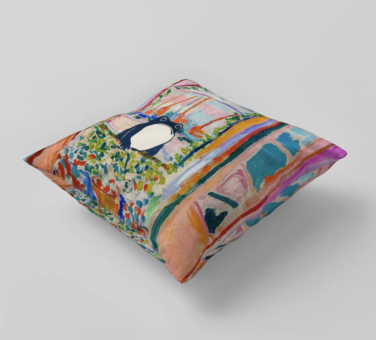 Unimpressed Frog in Matisse Open Window Painting cuscino da Peaches Art Prints