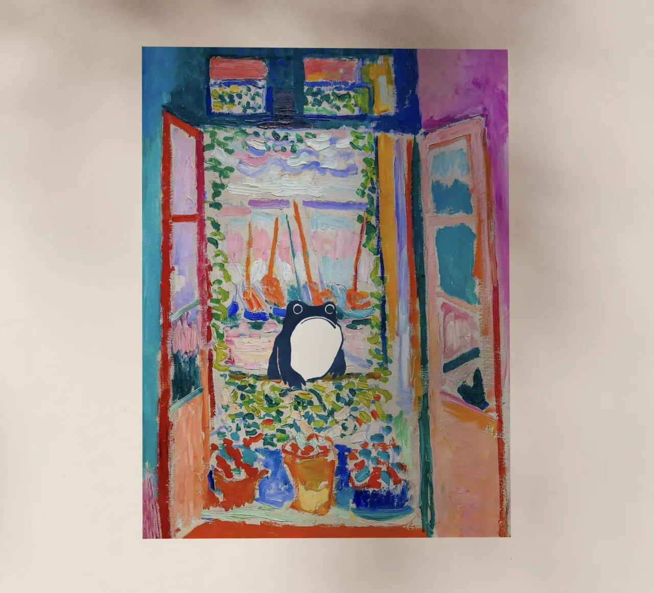 Unimpressed Frog in Matisse Open Window Painting pellicola backlit da Peaches Art Prints