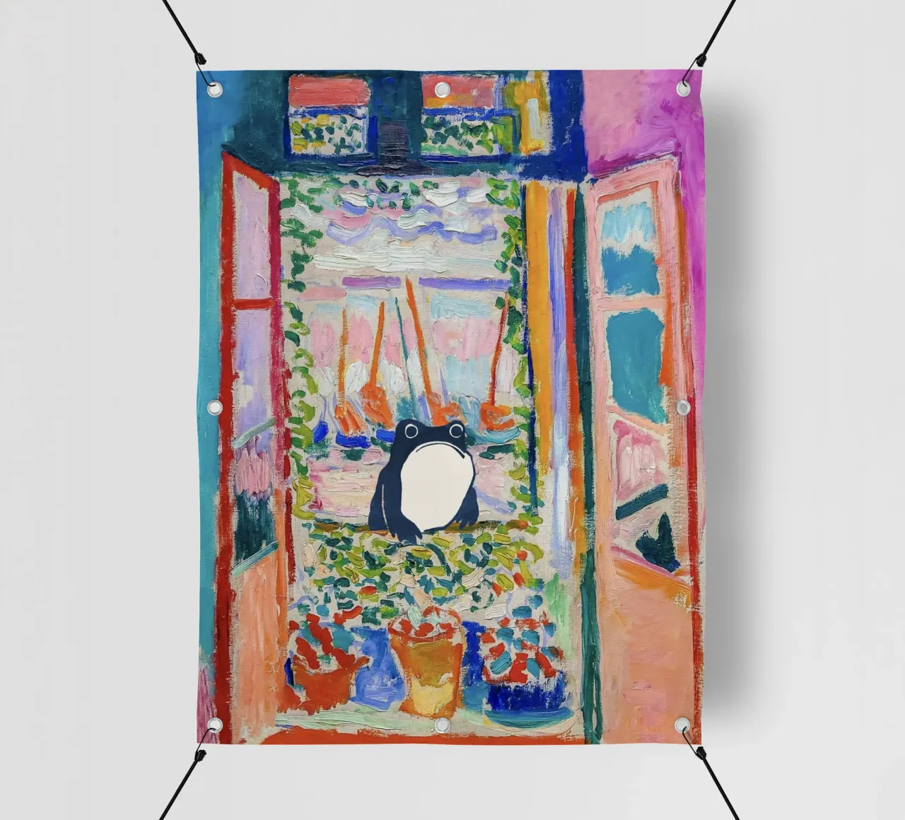 Unimpressed Frog in Matisse Open Window Painting telo in pvc da Peaches Art Prints