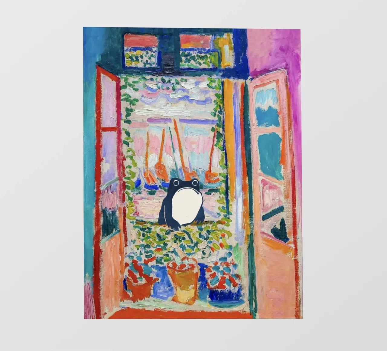 Unimpressed Frog in Matisse Open Window Painting telo in pvc da Peaches Art Prints