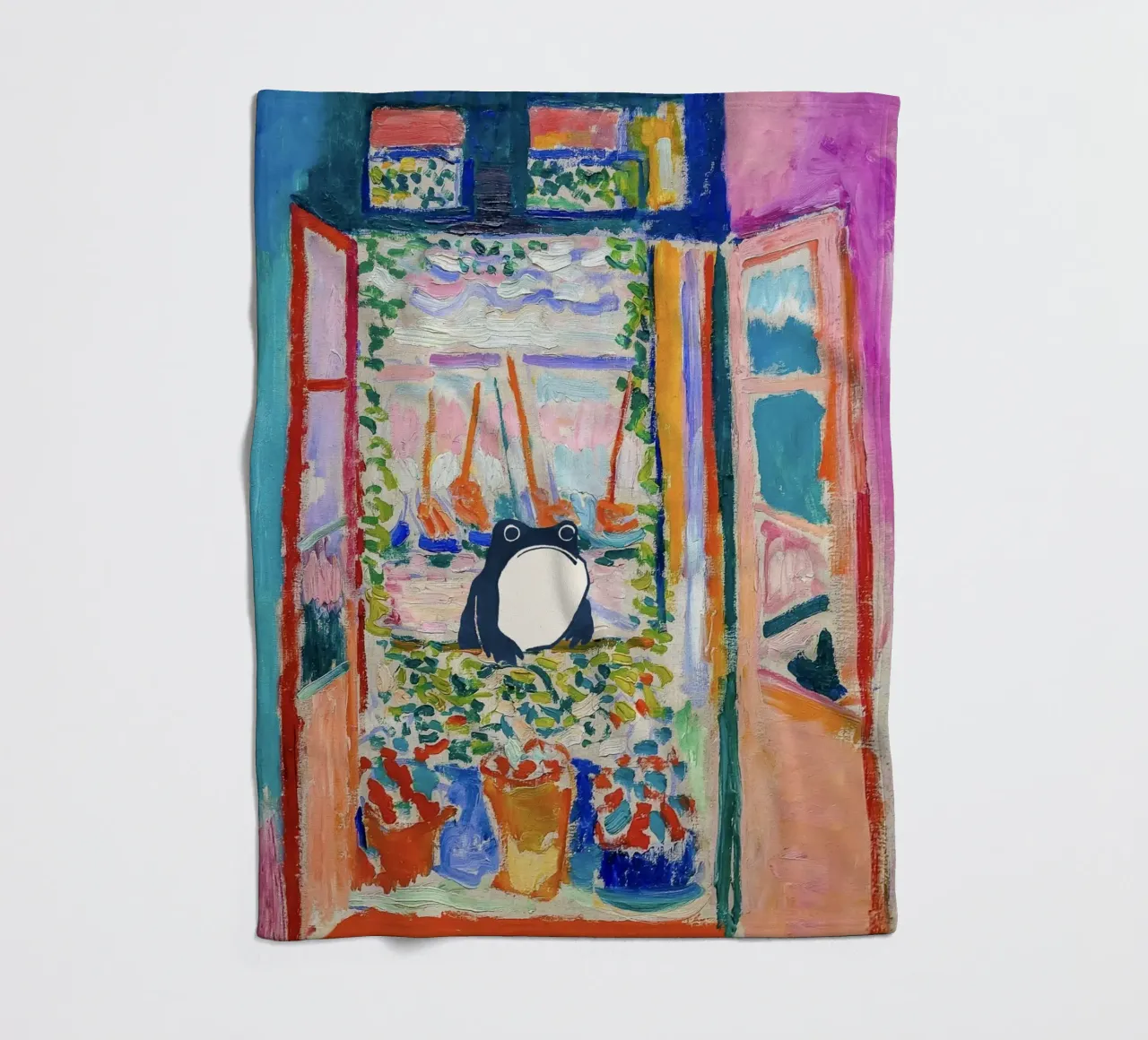 Unimpressed Frog in Matisse Open Window Painting coperta in pile da Peaches Art Prints