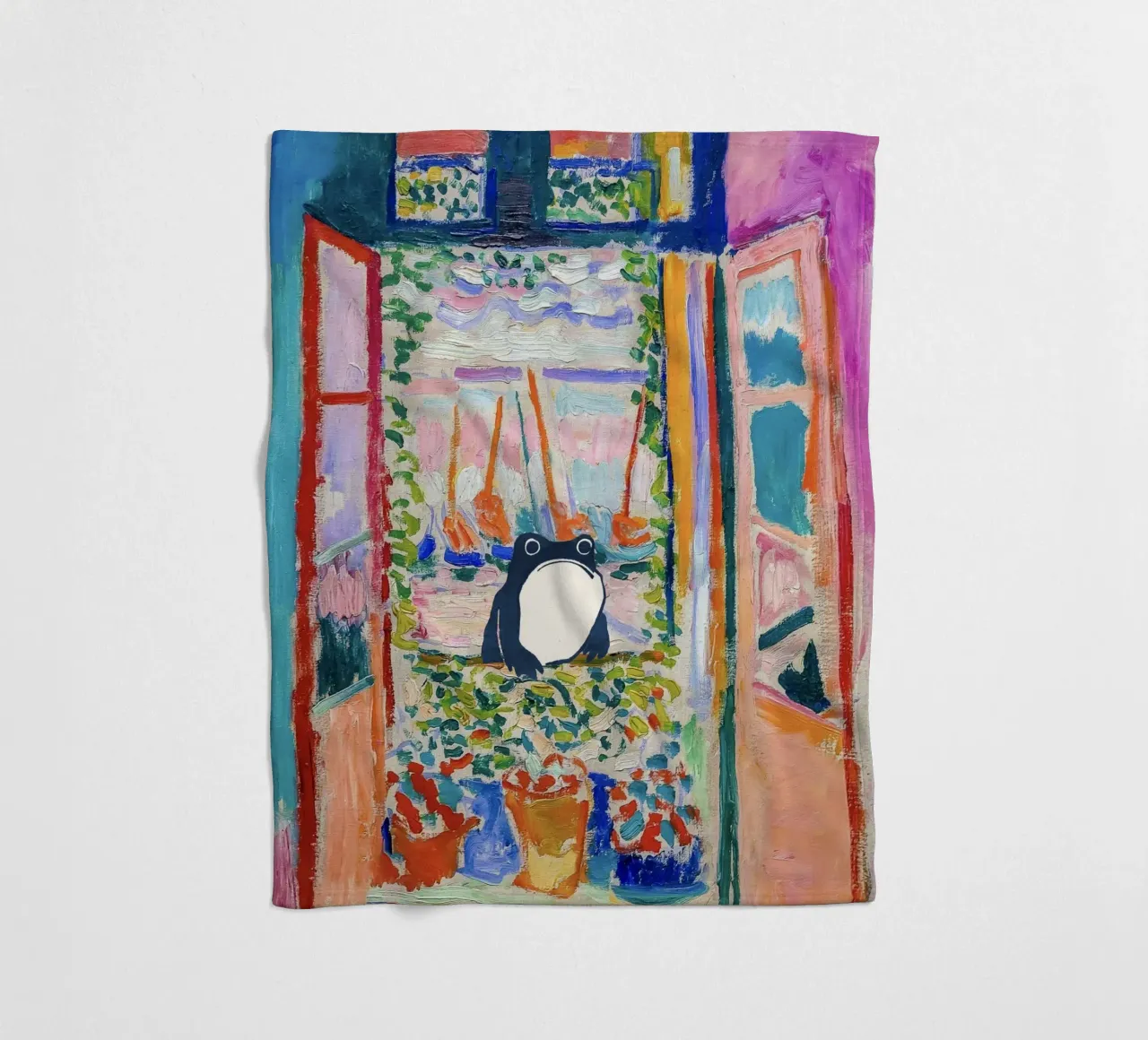Unimpressed Frog in Matisse Open Window Painting coperta in pile da Peaches Art Prints