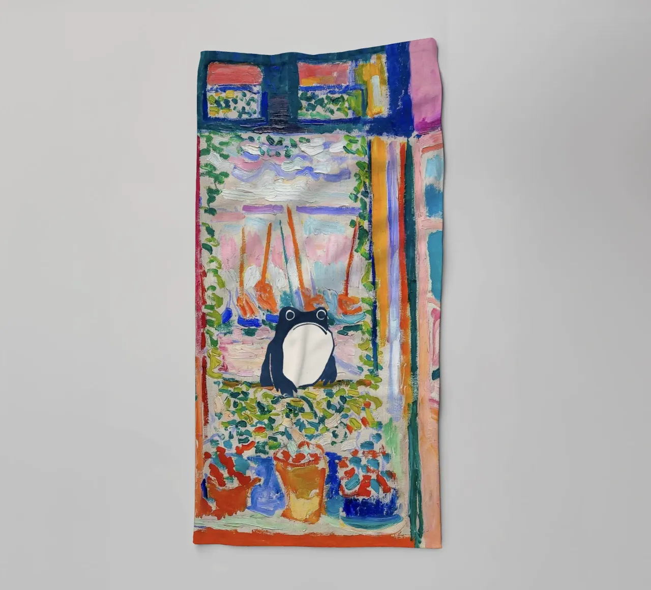 Unimpressed Frog in Matisse Open Window Painting asciugamano da bagno da Peaches Art Prints