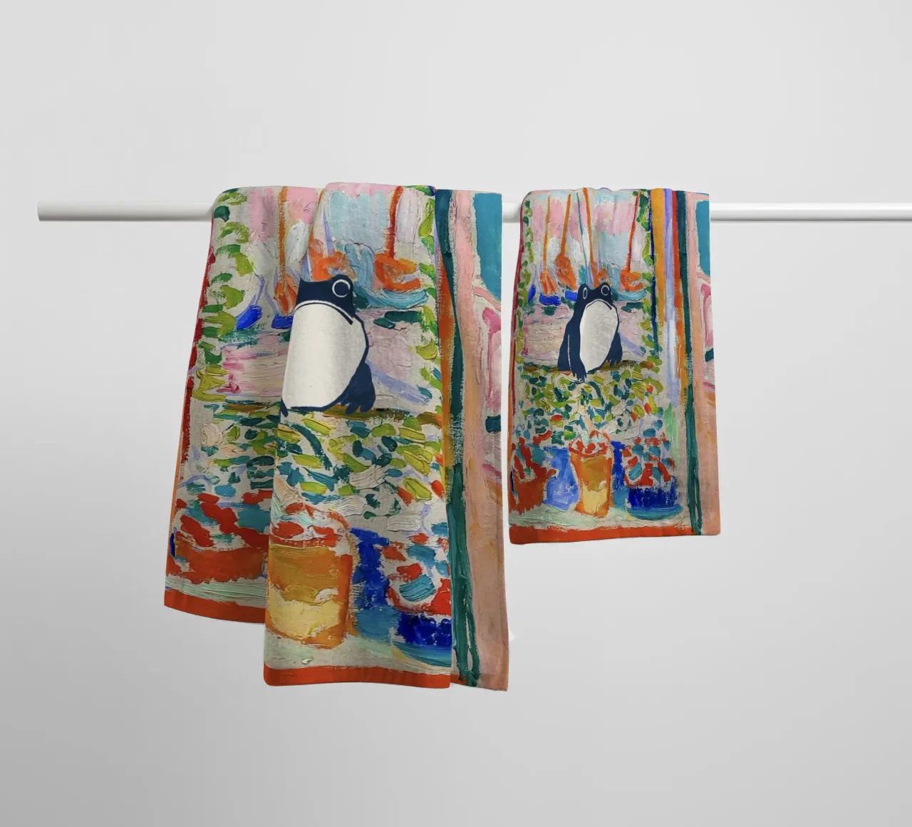 Unimpressed Frog in Matisse Open Window Painting asciugamano da bagno da Peaches Art Prints