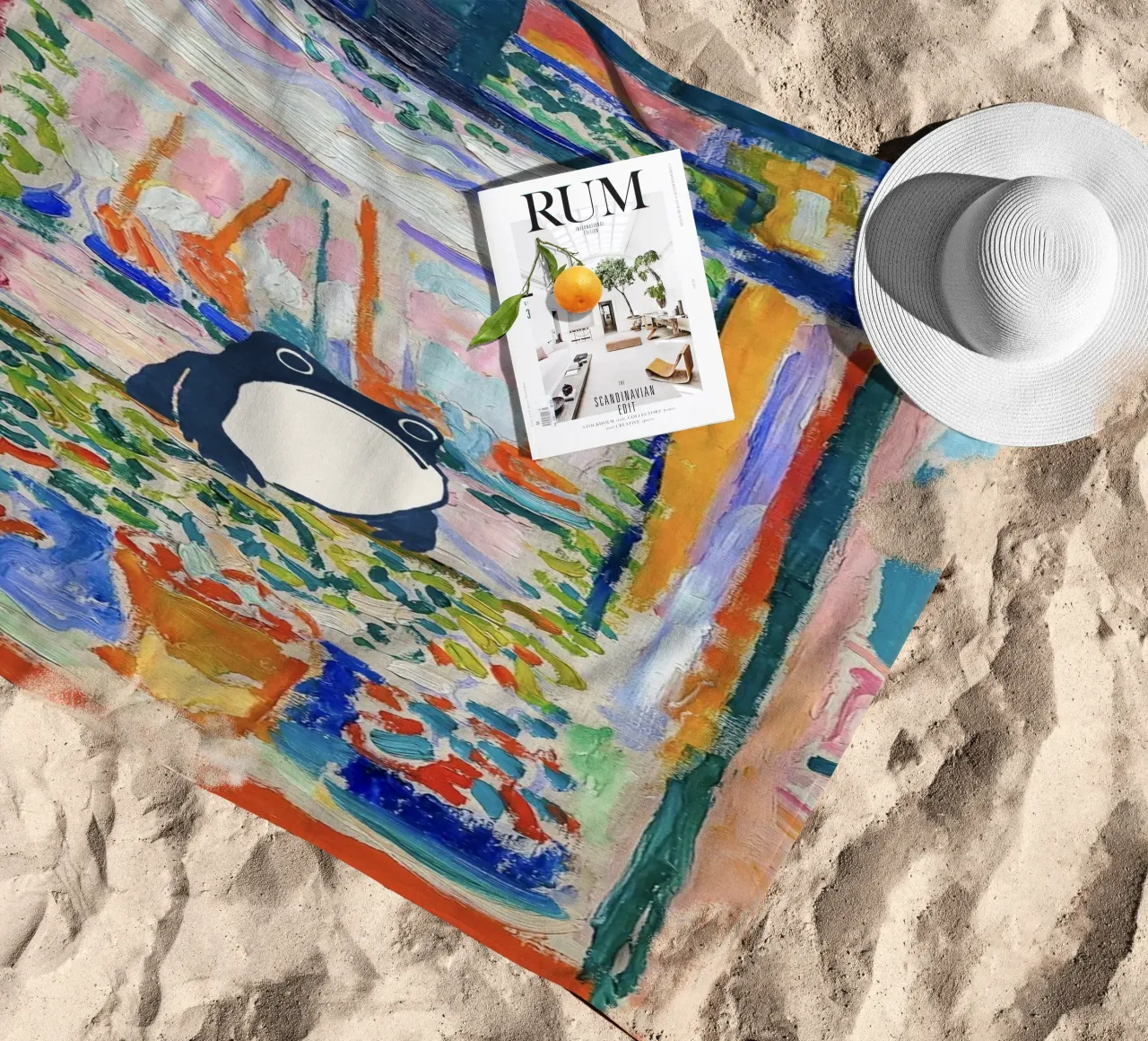 Unimpressed Frog in Matisse Open Window Painting telo mare da Peaches Art Prints