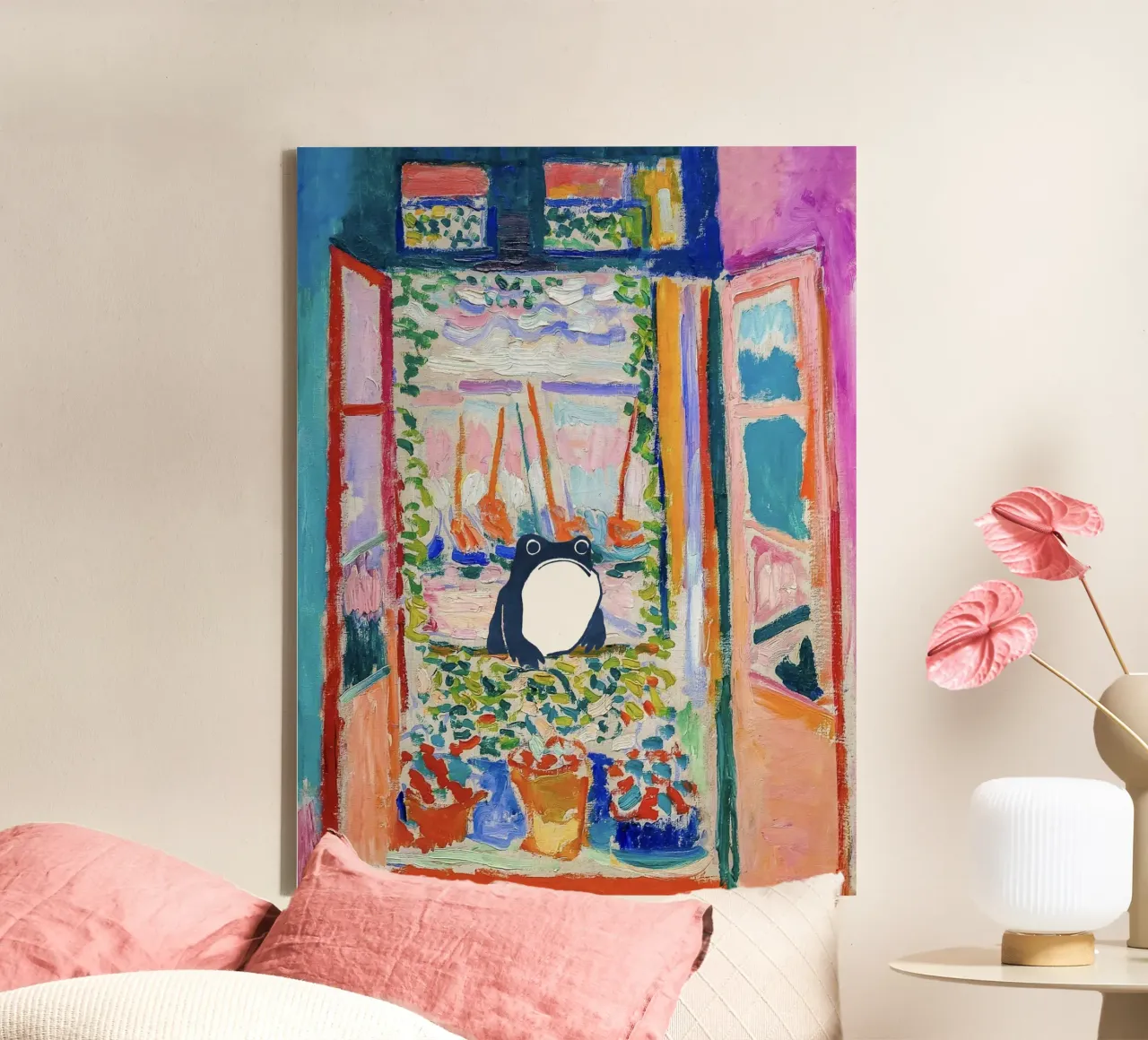 Unimpressed Frog in Matisse Open Window Painting tela da Peaches Art Prints