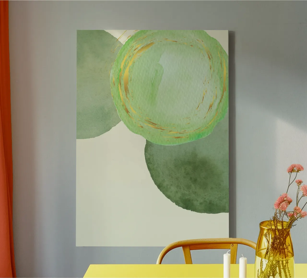 Green-Form-Goldig-Aquarell tela con Cornice a cassetta da AESTHETIC VIBES by Isabel