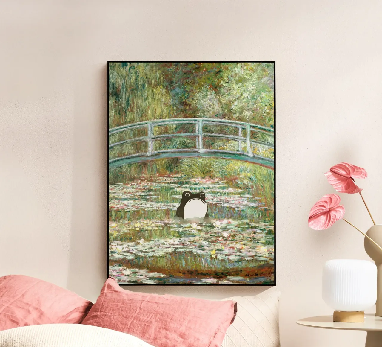 Monet, Ponte di rane su uno stagno di ninfee plexiglass da Peaches Art Prints