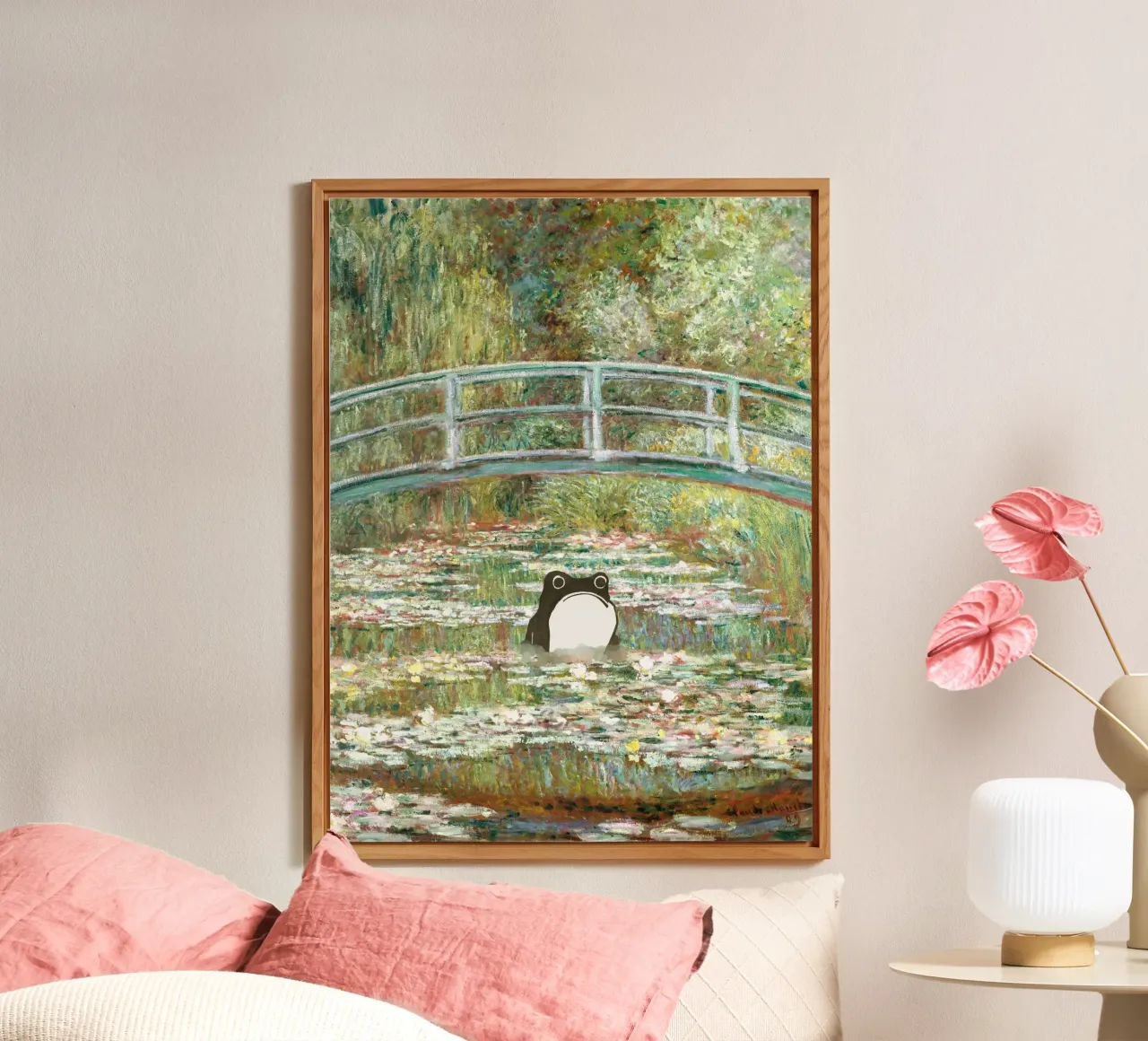 Monet, Ponte di rane su uno stagno di ninfee alluminio dibond da Peaches Art Prints