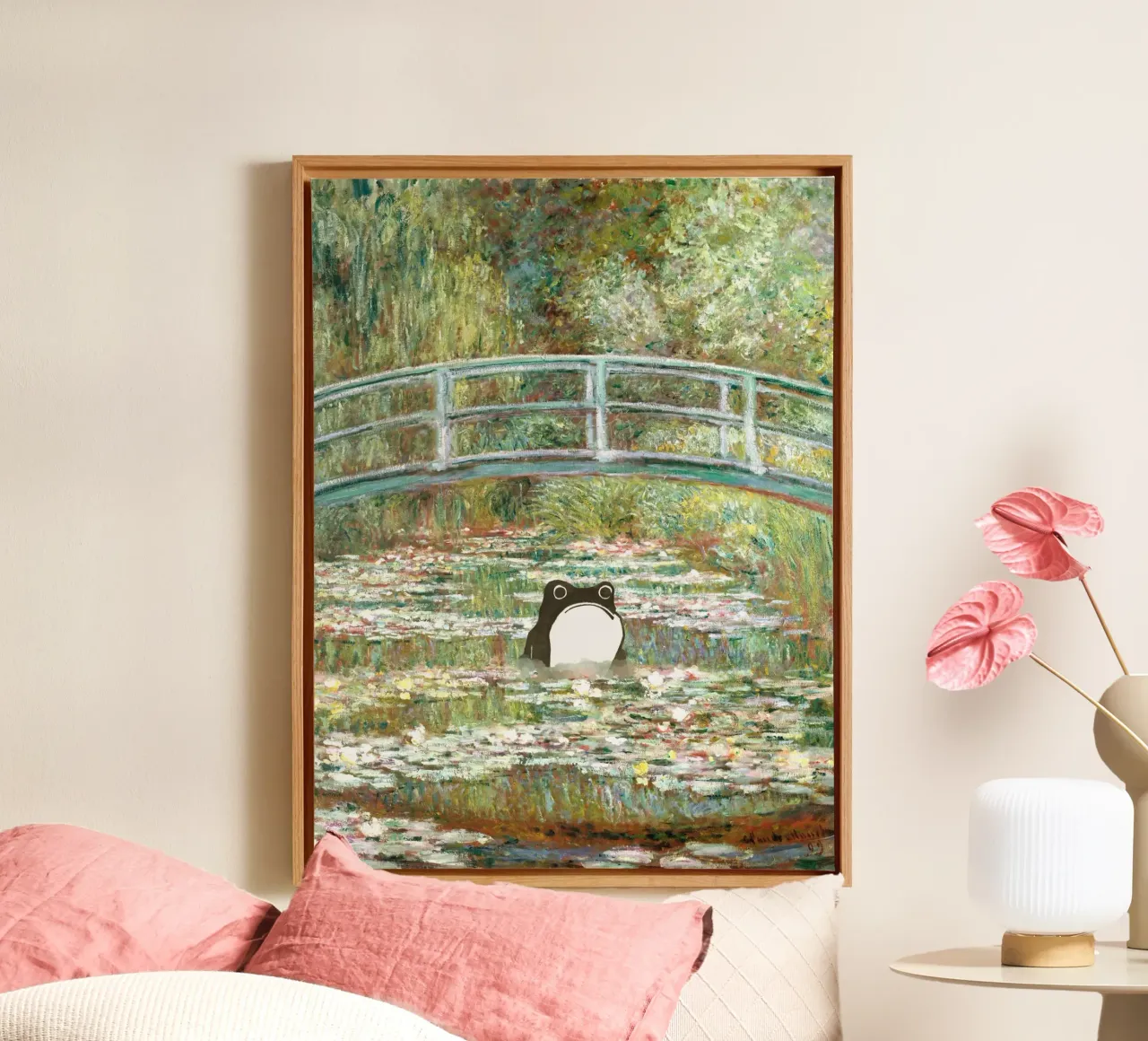 Monet, Ponte di rane su uno stagno di ninfee tela da Peaches Art Prints
