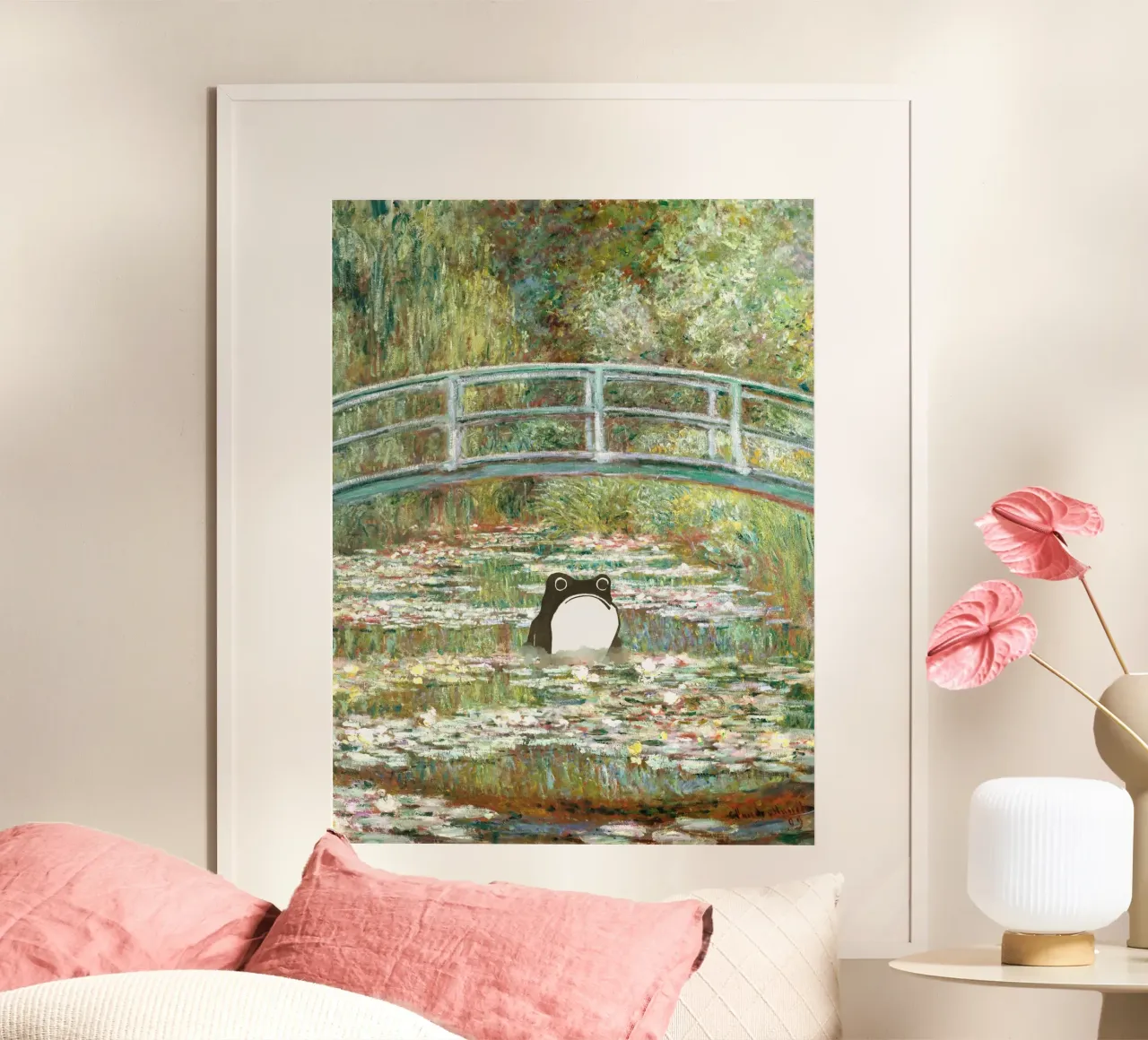 Monet, Ponte di rane su uno stagno di ninfee carta hahnemühle da Peaches Art Prints