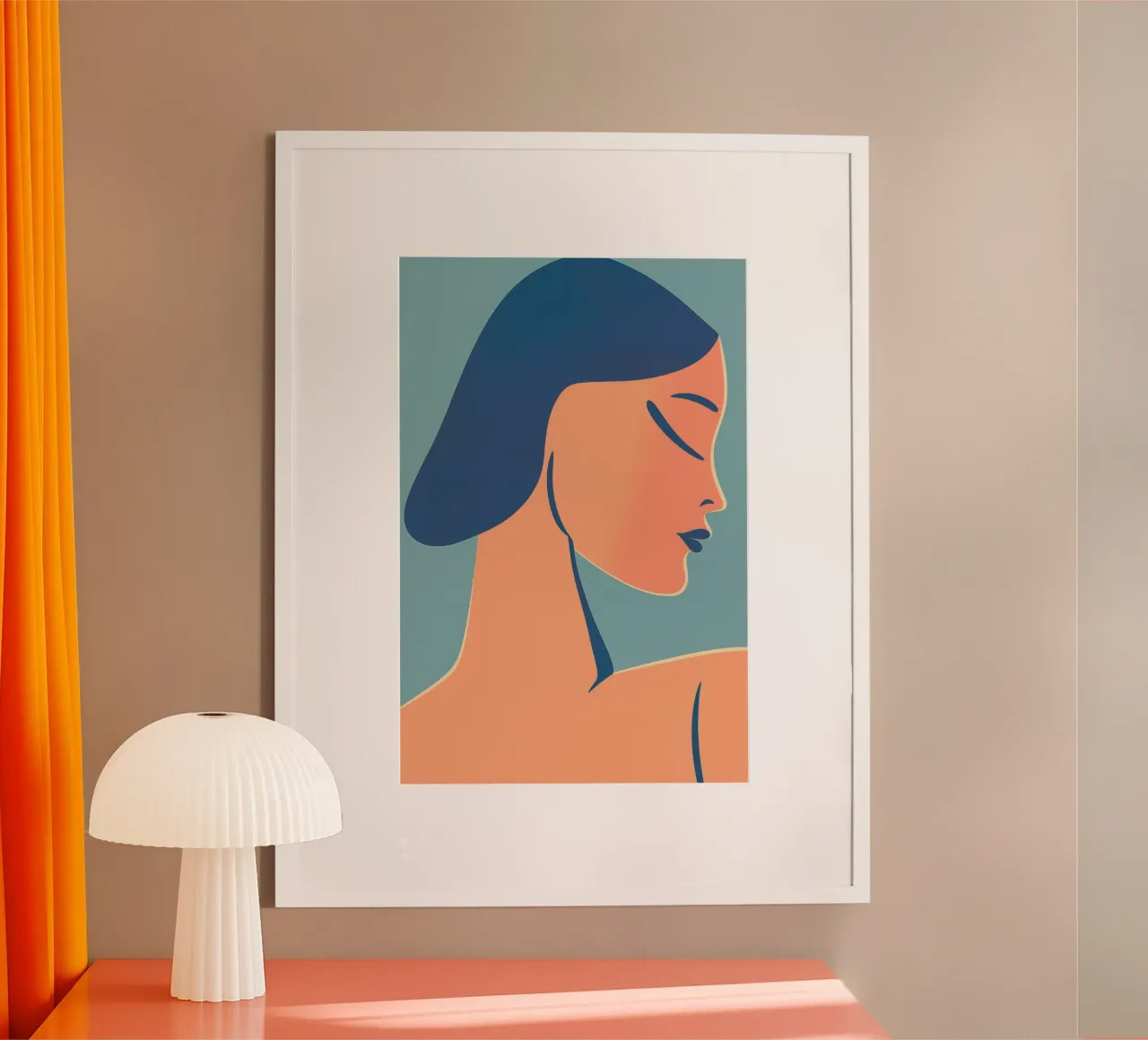 Ritratto di donna color pesca disegnato con mano leggera poster da Autofocus