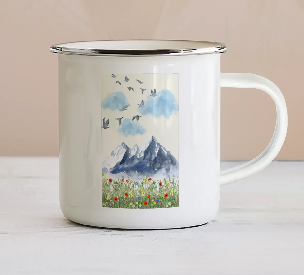 Montagne-uccelli-libera natura tazza in smalto da AESTHETIC VIBES by Isabel