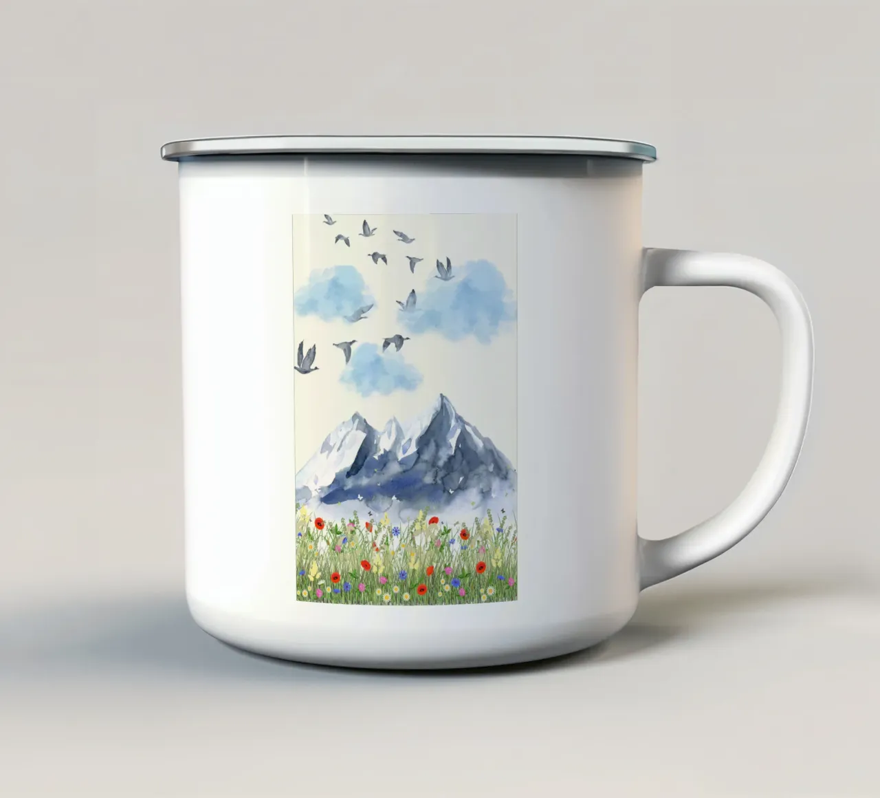 Montagne-uccelli-libera natura tazza in smalto da AESTHETIC VIBES by Isabel