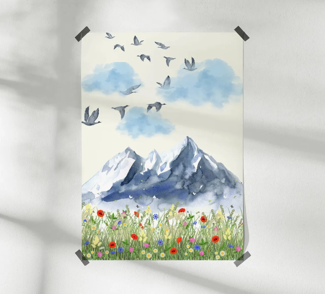 Montagne-uccelli-libera natura poster con telaio in legno da AESTHETIC VIBES by Isabel