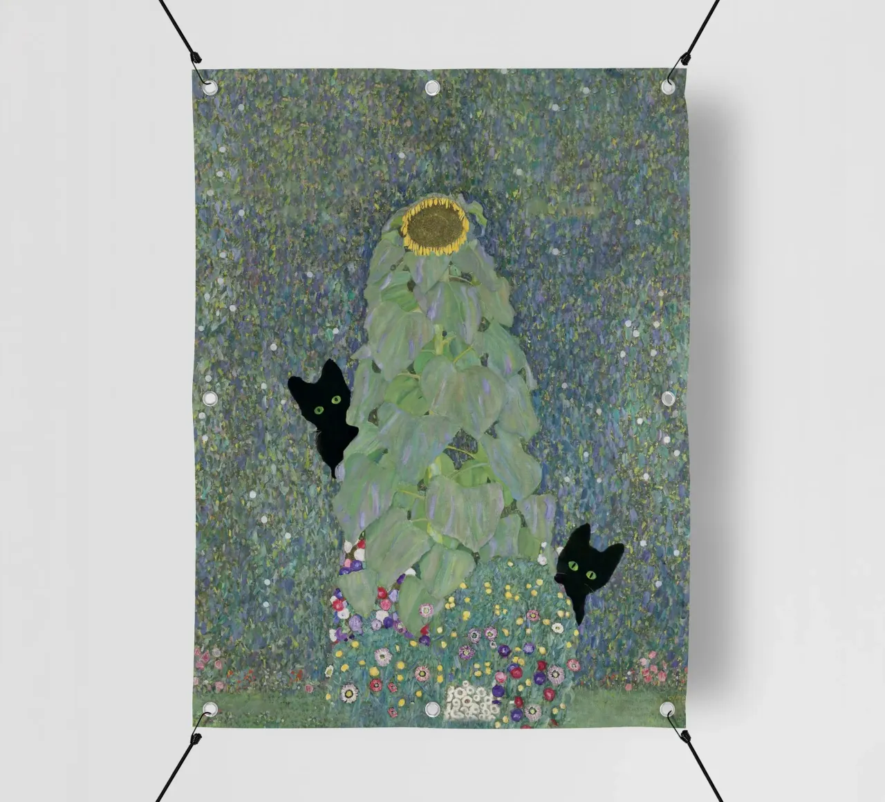 Gustav Klimt, Girasoli con gatti neri - botanica telo in pvc da Peaches Art Prints