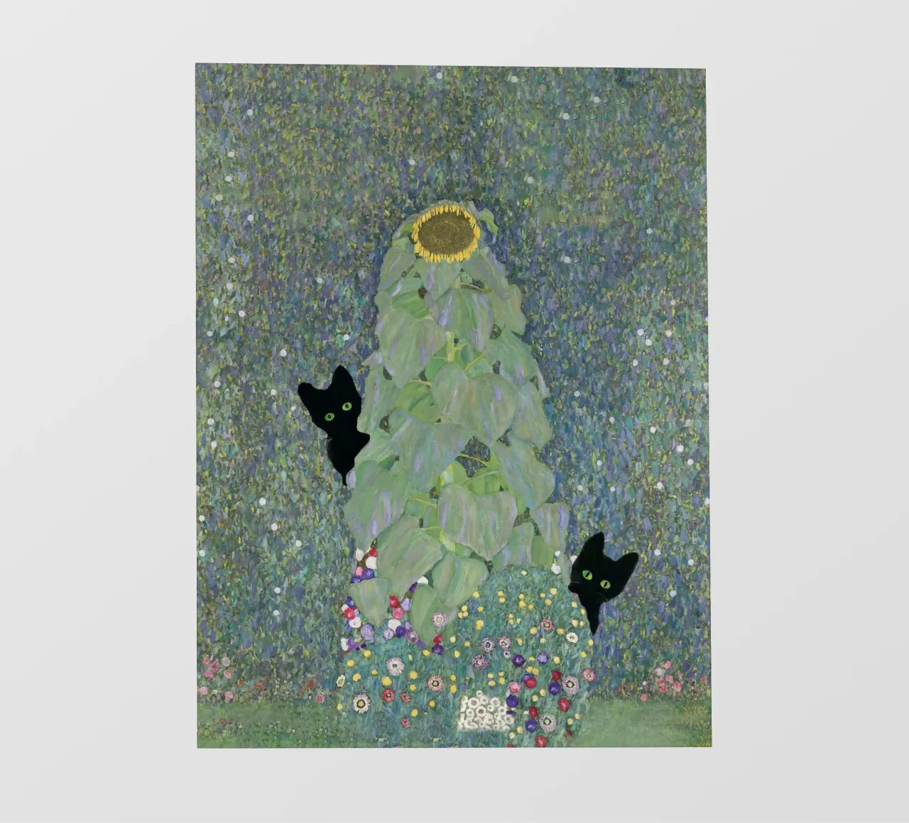 Gustav Klimt, Girasoli con gatti neri - botanica telo in pvc da Peaches Art Prints