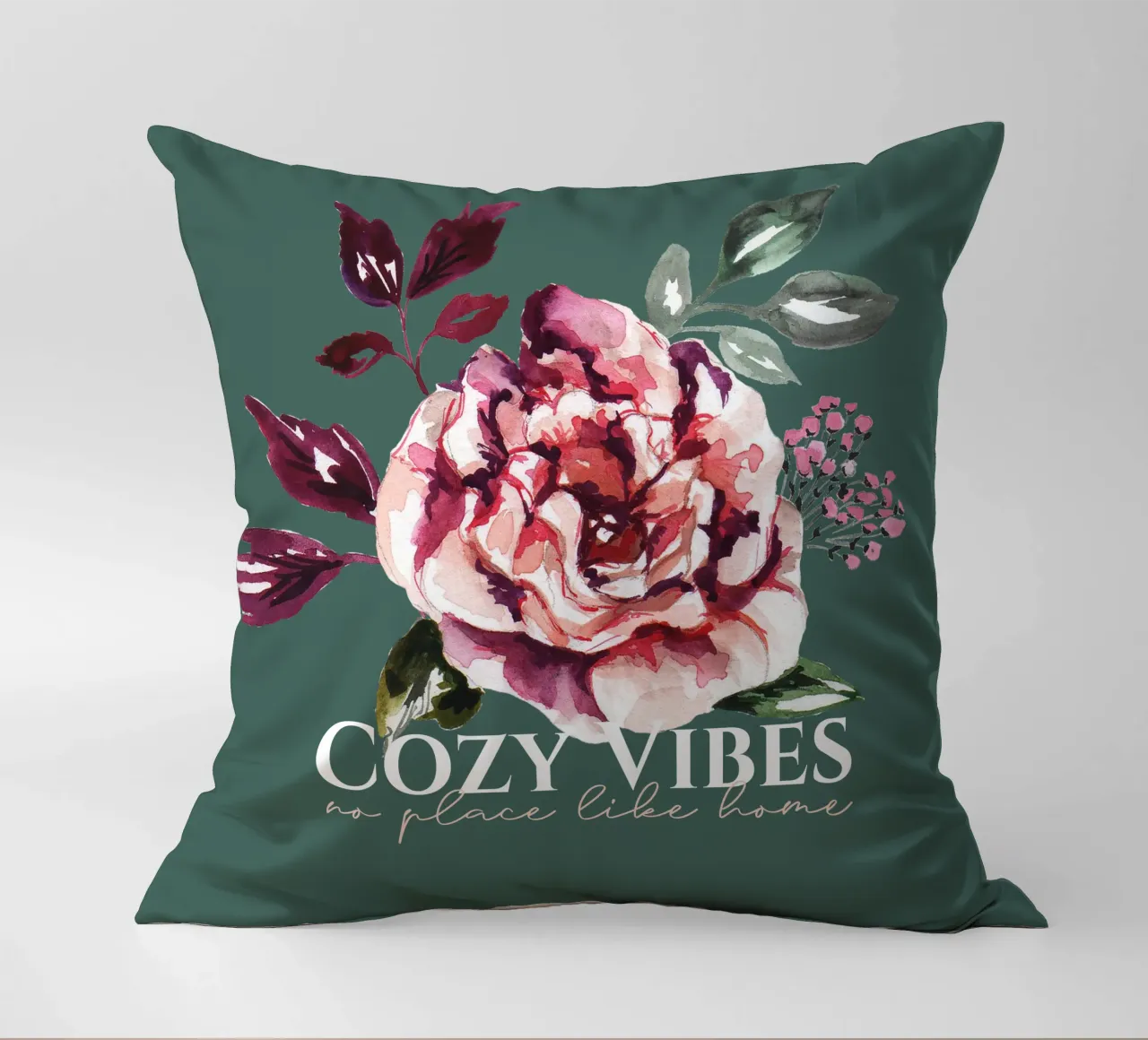 Floral Cozy Vibes - No place like home decorative cushion by anisillustration
