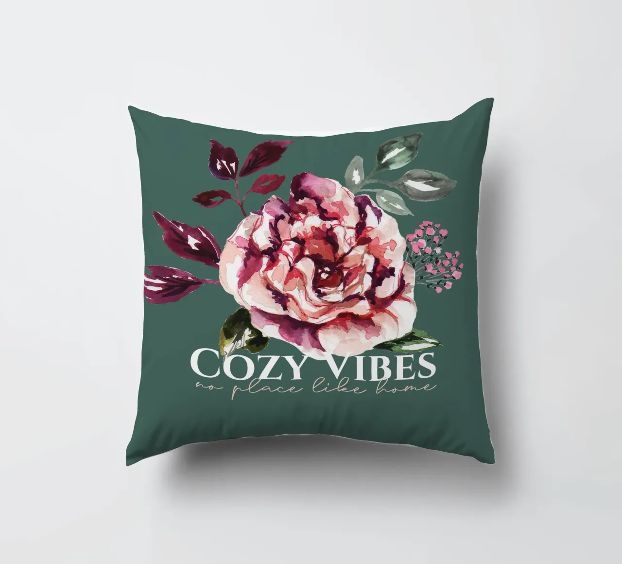 Floral Cozy Vibes - No place like home decorative cushion by anisillustration