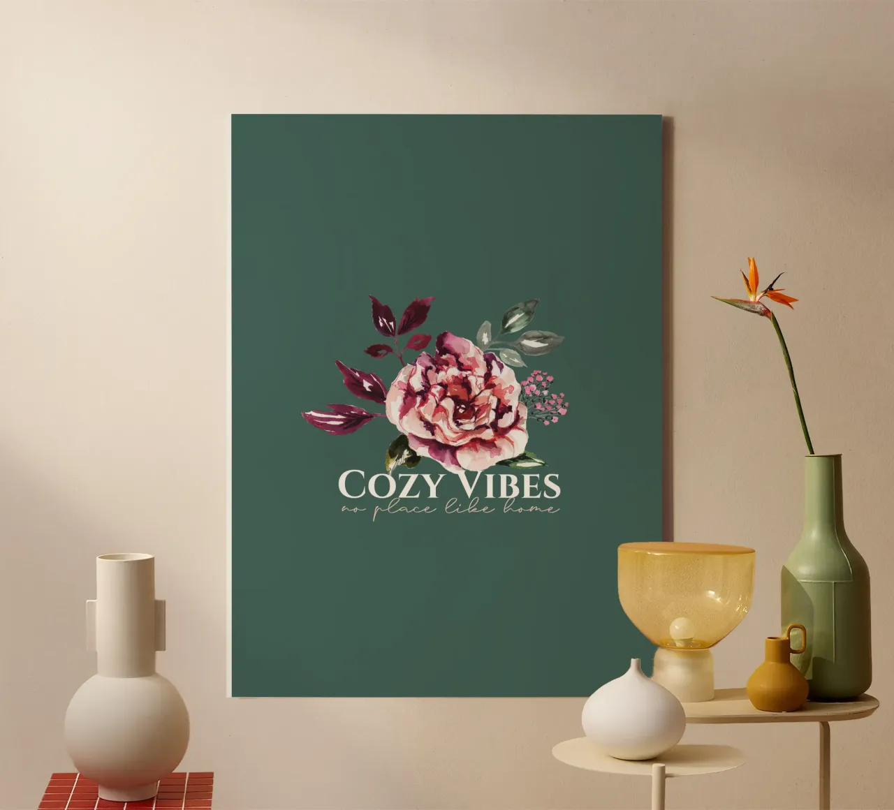 Floral Cozy Vibes - No hay lugar como el hogar lienzo con Marco flotante de anisillustration