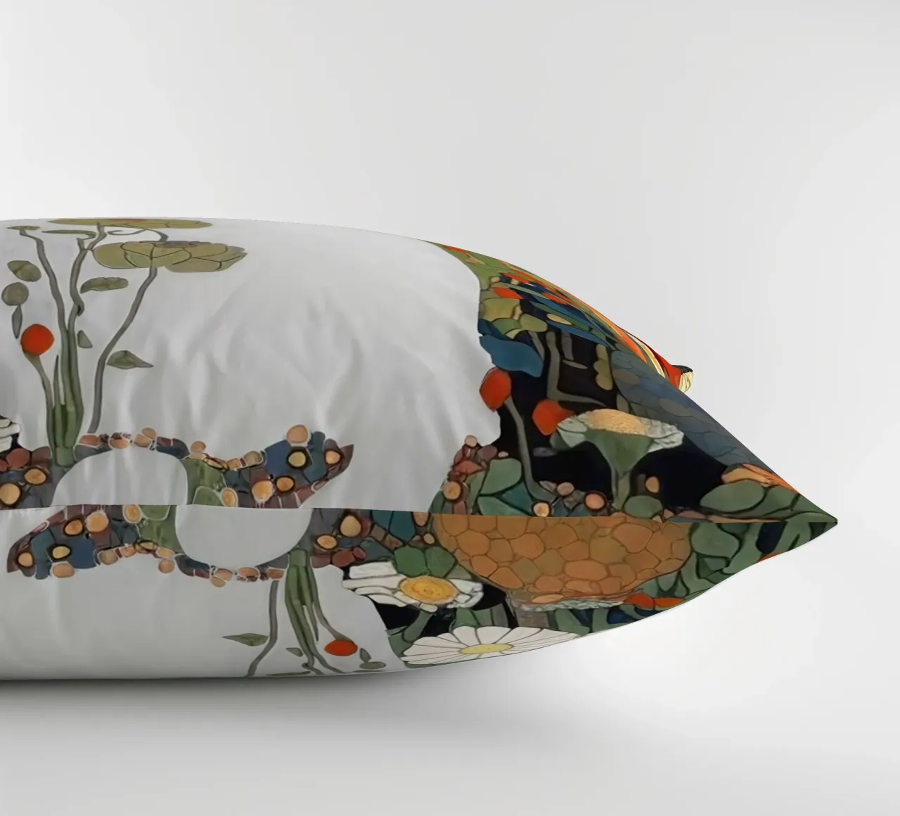 Gustav Klimt White Cat In A Garden decorative cushion by Peaches Art Prints