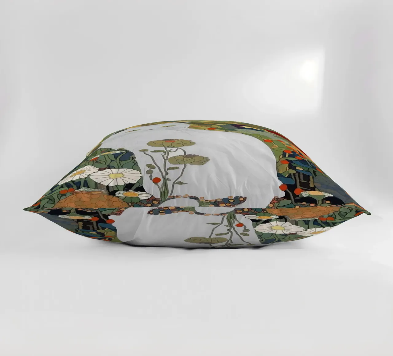 Gustav Klimt White Cat In A Garden decorative cushion by Peaches Art Prints