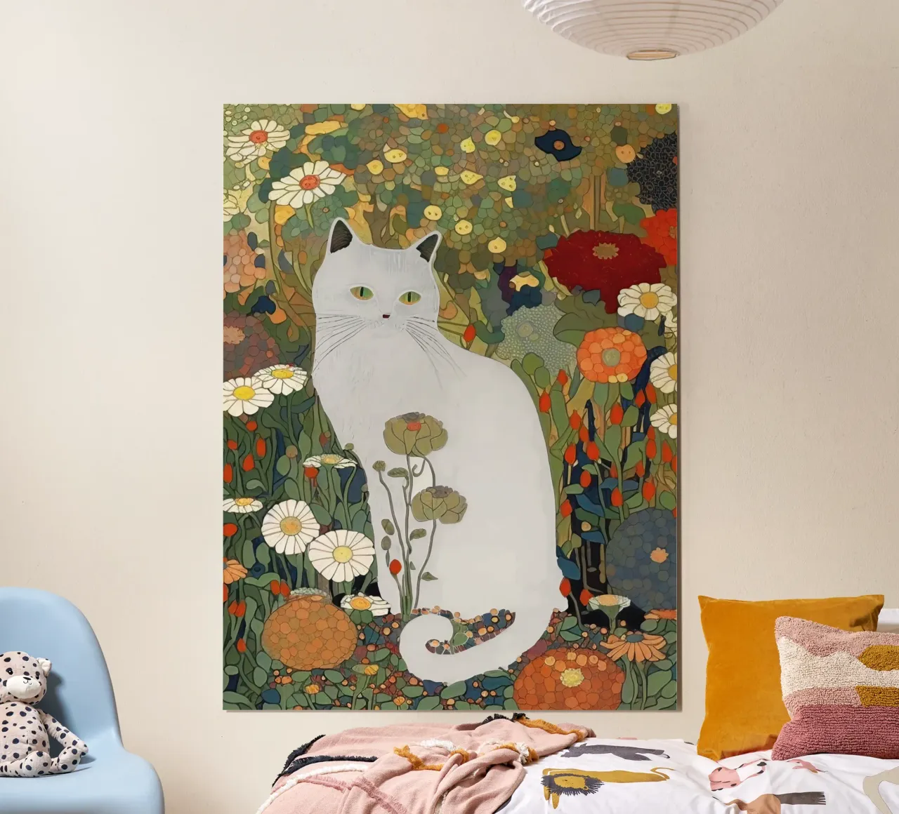 Gustav Klimt Gatto bianco in giardino poster con telaio in plastica da Peaches Art Prints