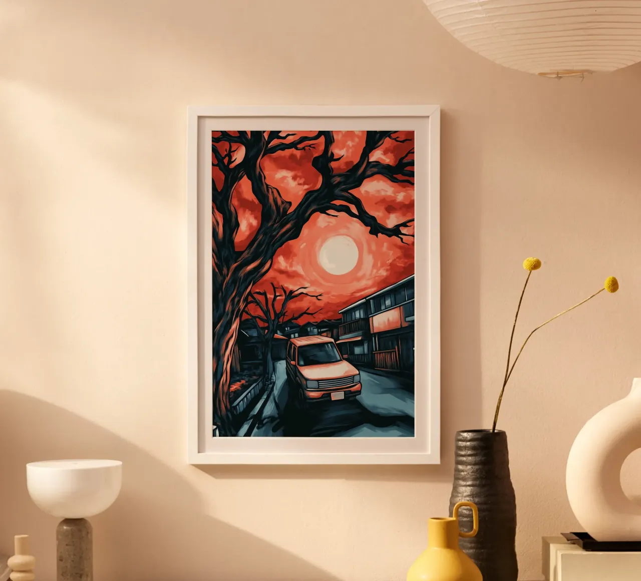 Il cielo rosso sangue sulla città poster con telaio in alluminio da melipo-art