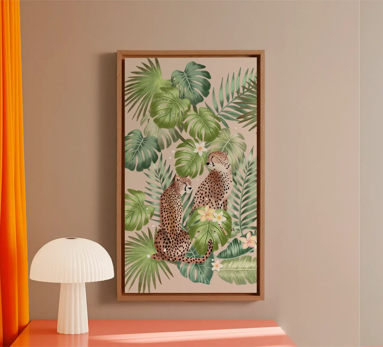 Jungle elegance with cheetahs canvas with Floater frame by CalliLetters