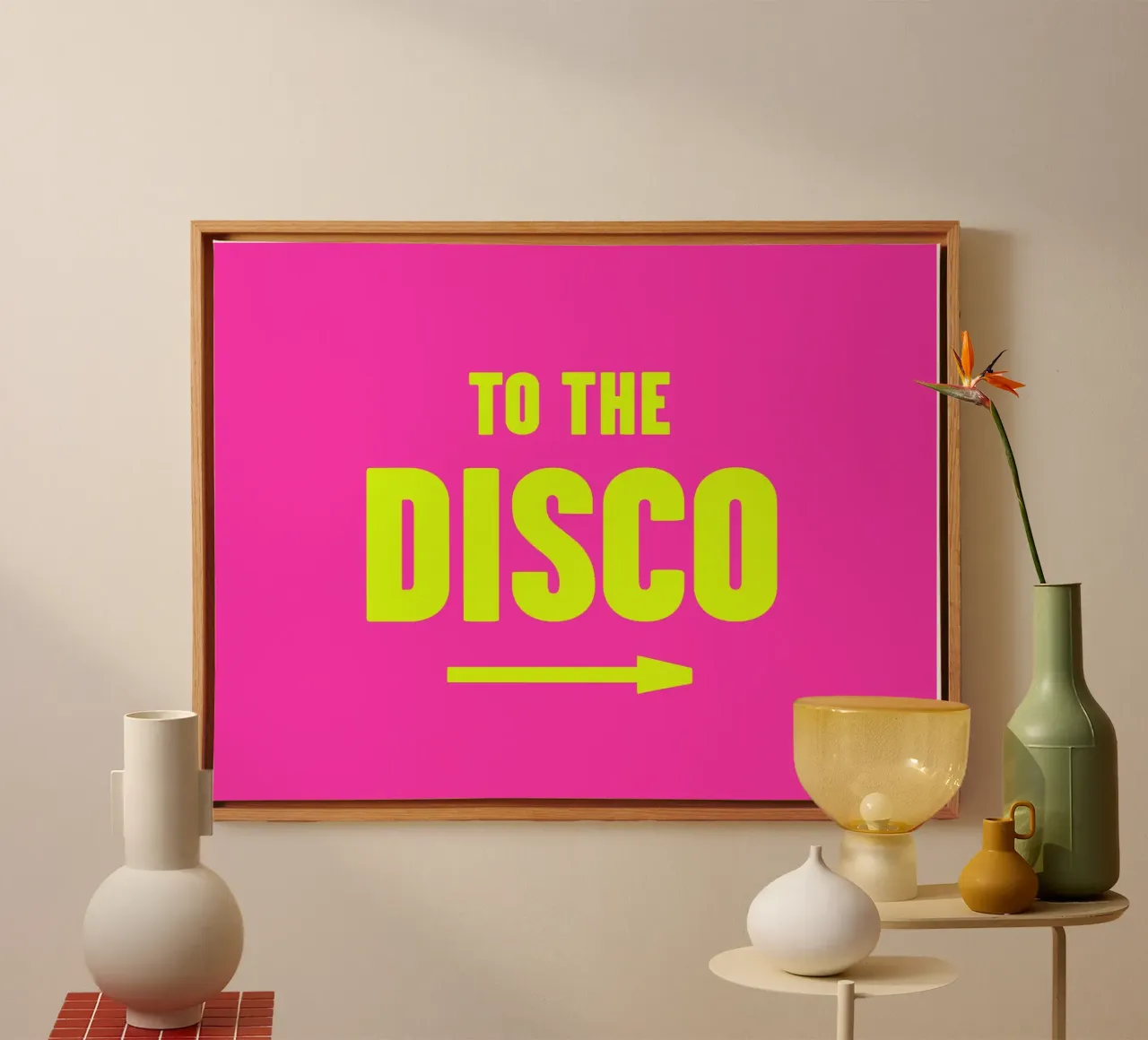 To The Disco Pijlteken Roze en Geel Neon Art Print canvas met Baklijst van Peaches Art Prints