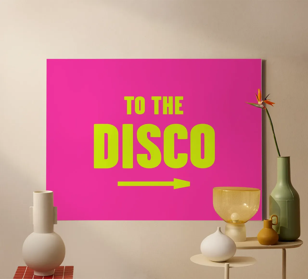 To The Disco Pijlteken Roze en Geel Neon Art Print canvas met Baklijst van Peaches Art Prints