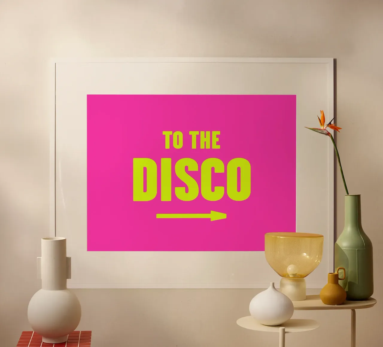To The Disco Pijlteken Roze en Geel Neon Art Print poster van Peaches Art Prints