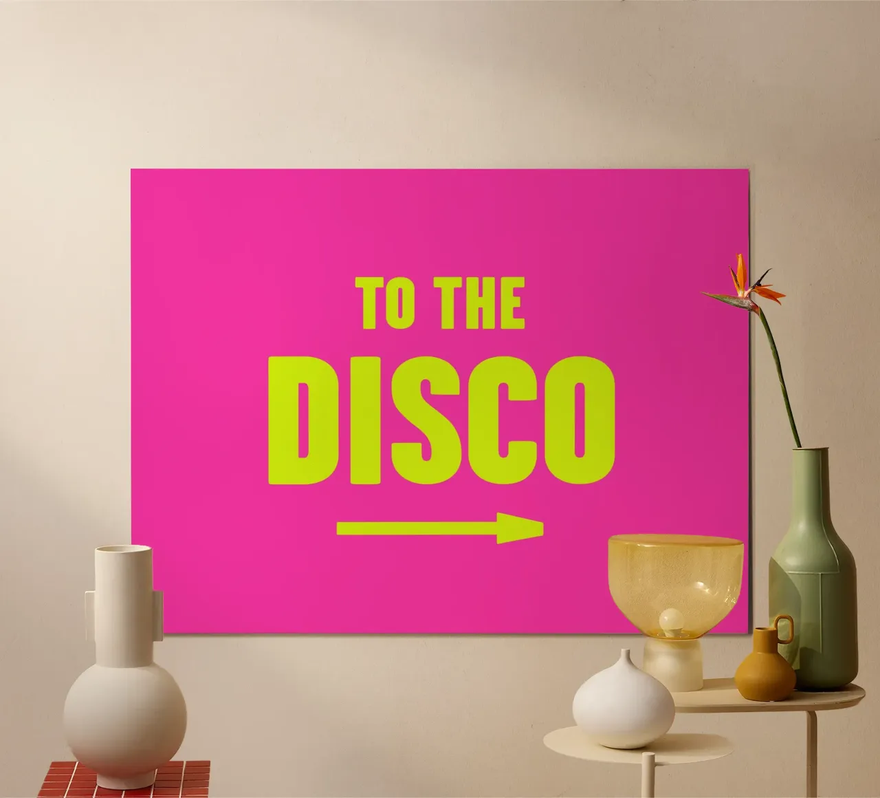 To The Disco Pijlteken Roze en Geel Neon Art Print poster van Peaches Art Prints