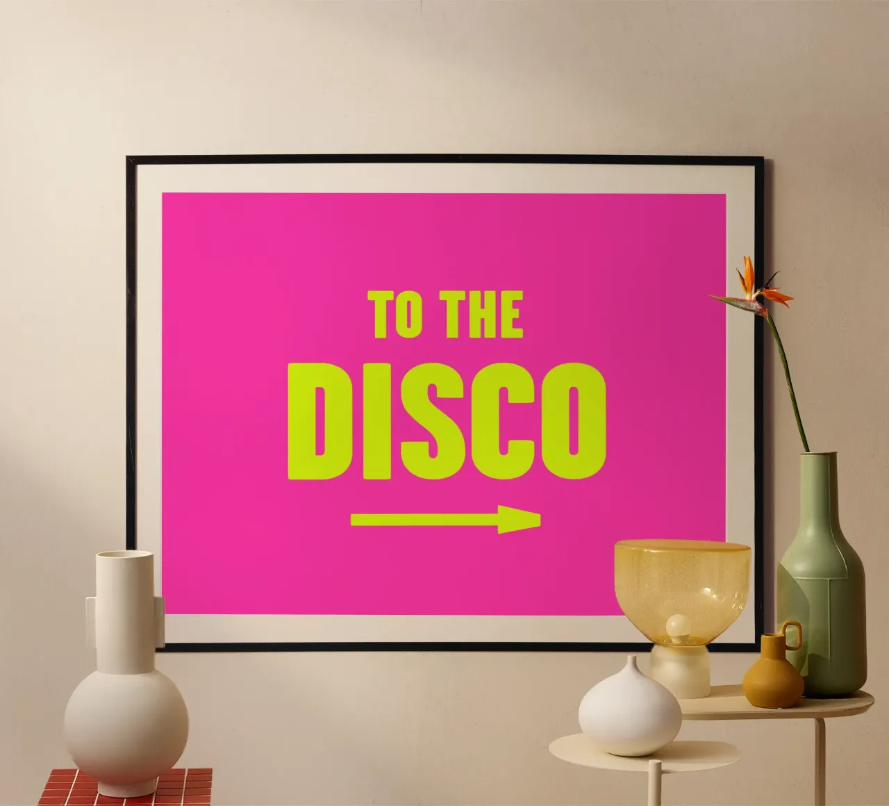 To The Disco Pijlteken Roze en Geel Neon Art Print poster van Peaches Art Prints
