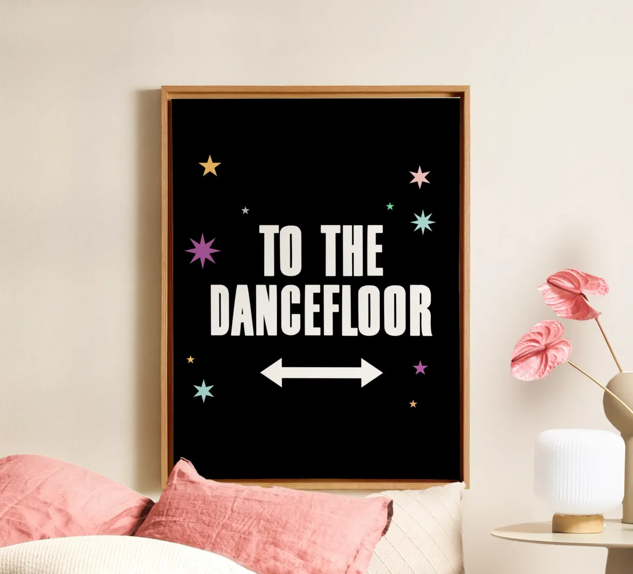 Naar de dansvloer pijl teken Art Print canvas met Baklijst van Peaches Art Prints