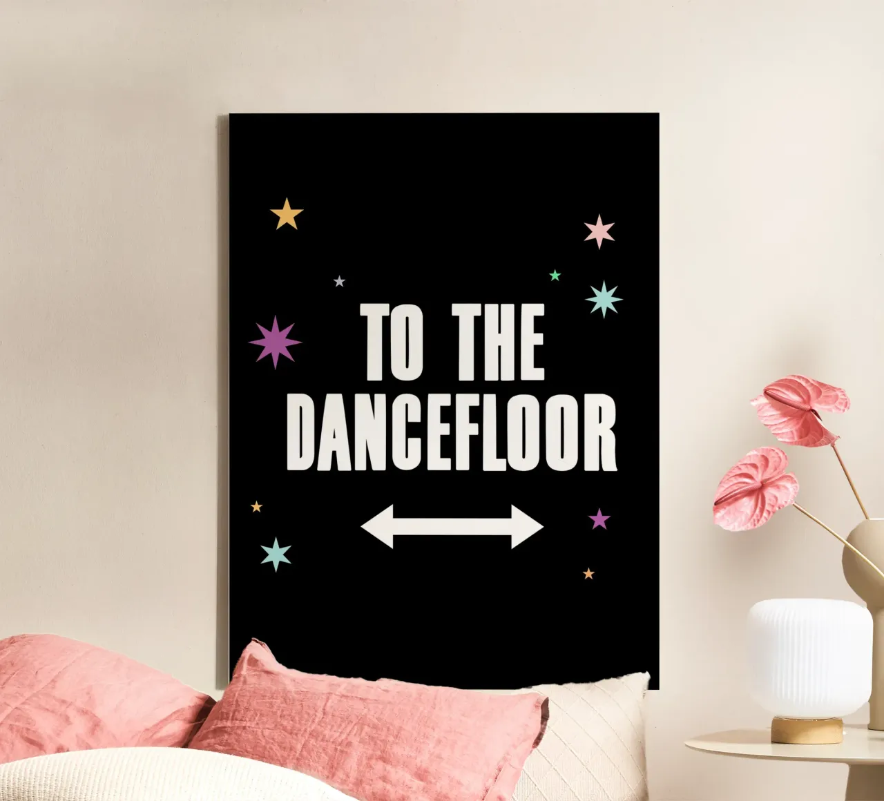 Naar de dansvloer pijl teken Art Print canvas met Baklijst van Peaches Art Prints