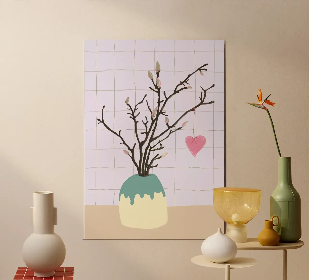 Magnolienzweig Valentinstag schlichtes Design poster met aluminium frame van keinkonzept
