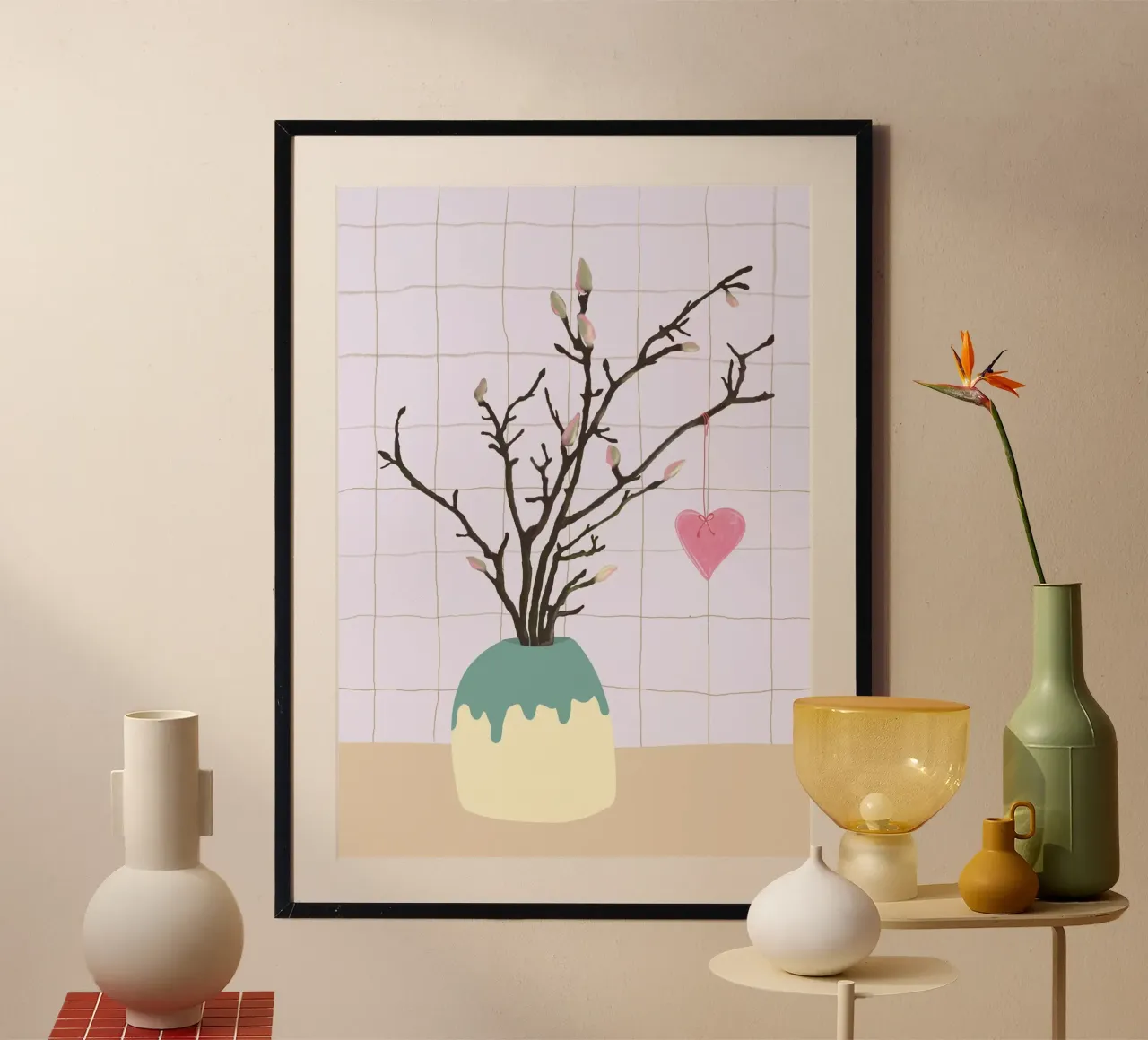 Magnolienzweig Valentinstag schlichtes Design poster met aluminium frame van keinkonzept