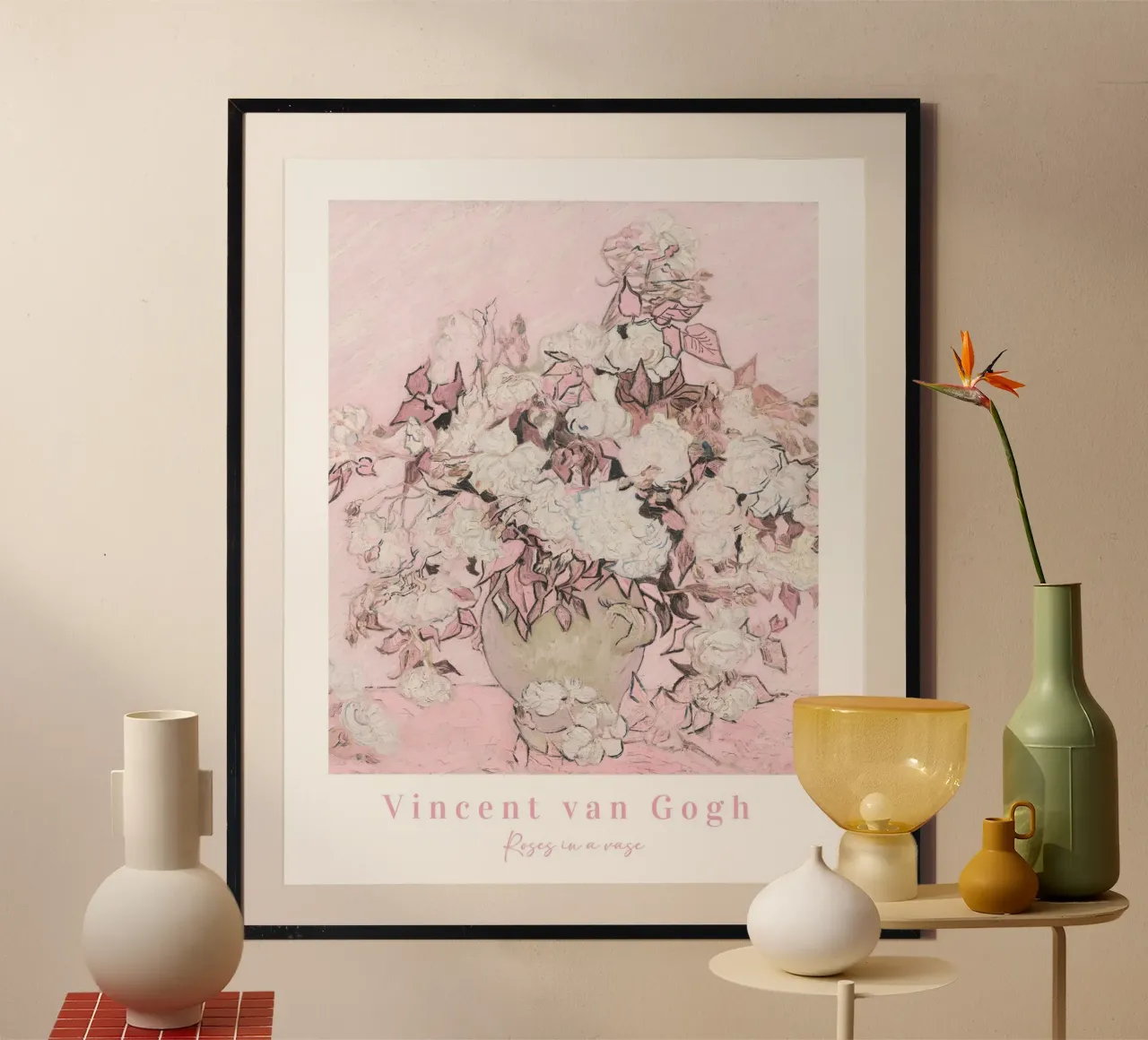 Poster per la mostra di Vincent Van Gogh Rosa Floreale Stampa d'epoca poster con telaio in legno da ArtHaus
