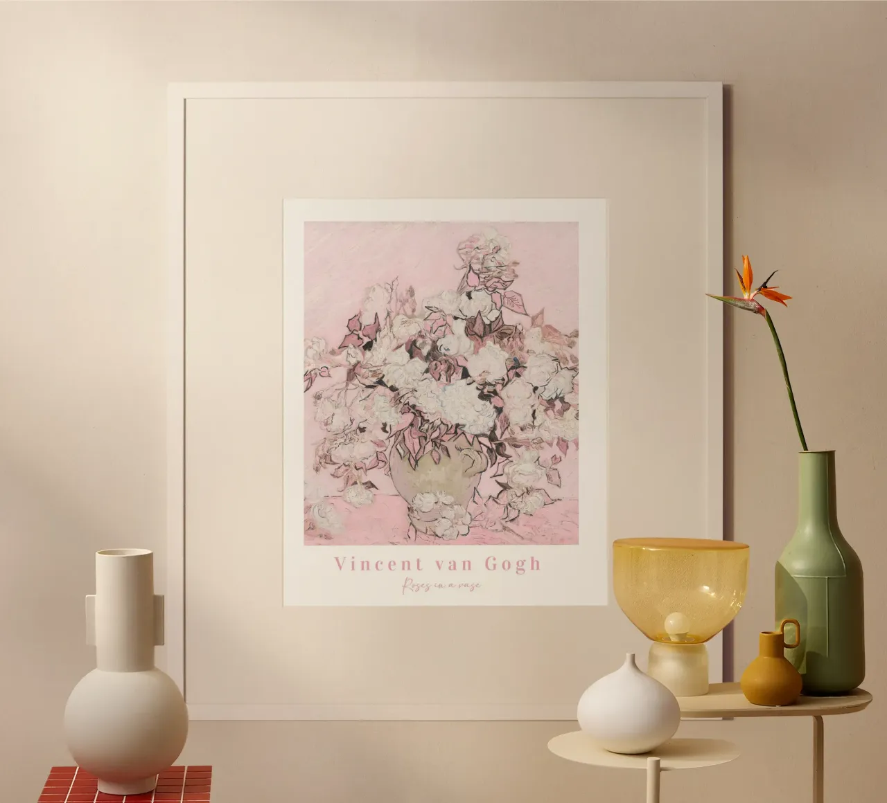 Poster per la mostra di Vincent Van Gogh Rosa Floreale Stampa d'epoca poster con telaio in legno da ArtHaus