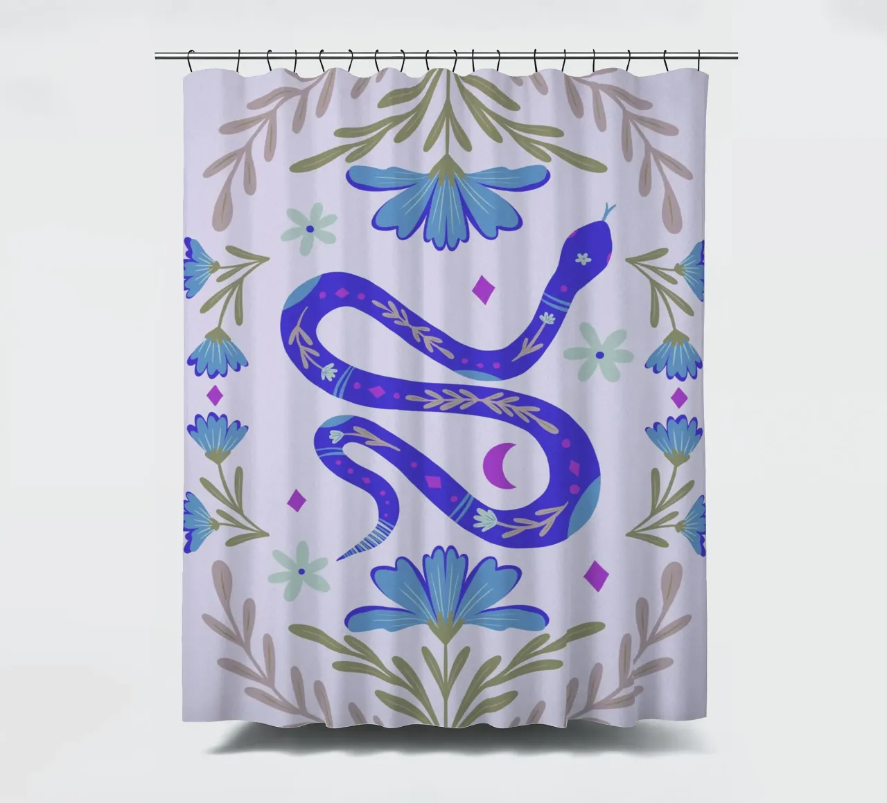 Cute floral snake - blue shower curtain by Wackapacka