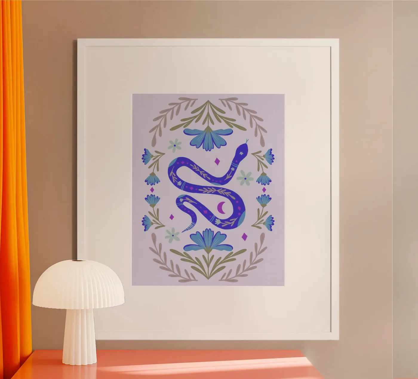 Simpatico serpente floreale - blu poster da Wackapacka