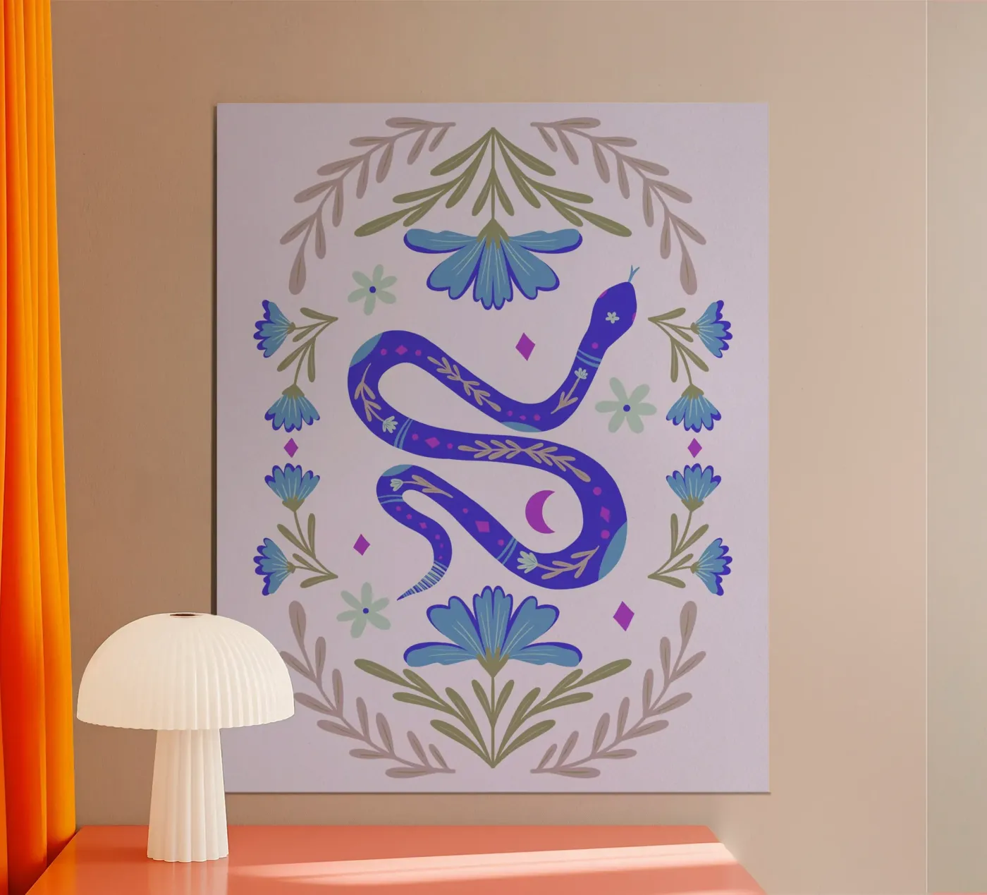 Simpatico serpente floreale - blu poster da Wackapacka